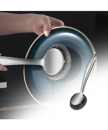 Besreey Metal Scrubbers for Cleaning Dishes - Ergonomic Steel Dish Scrubber Steel Wool Scrubber - Portable Stainless Steel Scouring Pads Metal Sponge Scrubber for Pots Pans Cookware Bakeware Long Brush - Buy Online on GoSupps.com