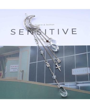 Iaceble Bohemia Rhinestone Tassel Hair Clip Barrette - Silver Half Moon Hairpin for Women and Girls - Buy Online on GoSupps.com