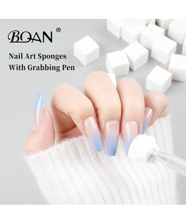BQAN Nail Sponges for Ombre - 100Pcs White Nail Art Sponges with Gripper Pen for Perfect Manicure - Buy Online on GoSupps.com