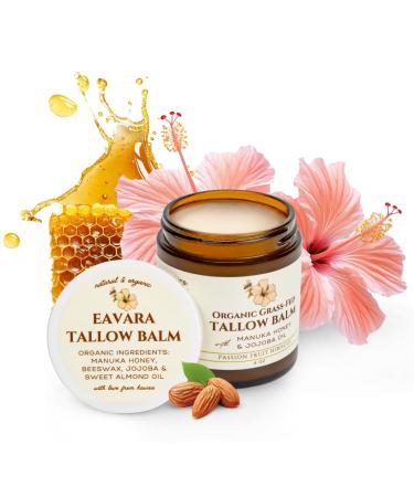 Eavara Beef Tallow for Face Moisturizer with Manuka Honey & Pure Essential Oils Organic Face & Body Balm Natural Skincare with Jojoba Sweet Almond Tamanu & Baobab Oils Made in USA 4oz