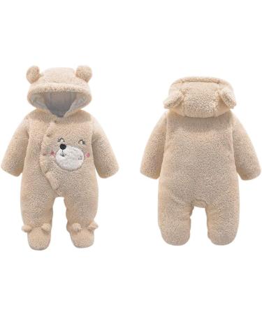 Haokaini Newborn Bear Snowsuit | Cotton Fleece Romper for Baby Girls Boys 0-3 Months - Khaki - Buy Online on GoSupps.com