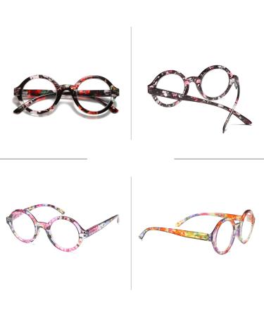Bevi Ladies Stylish Blue Light Reading Glasses Set of 4 Round Reader with Spring Hinges Great Value Glasses Readers for Women Flower 2.75 x