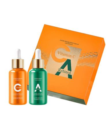 Vitamin C Brightening Serum & Retinol Firming Serum Kit Day-Night Facial Serum Duo Skin Care Set for Glowing & Revitalizing Skin