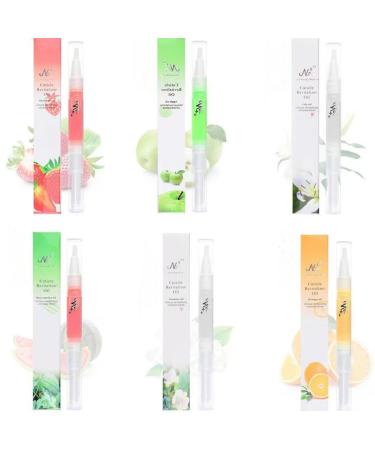 Nail nutrition oil 6PCS rotating nutrition pen with soft brush cuticle nail moisturizing care anti-barb exfoliation(Strawberry+apple+lily+watermelon+orange+jasmine)