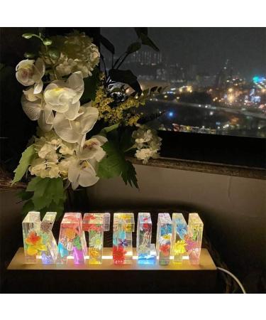 Personalized flower resin letter light diy handmade user -defined name letter lamp home decoration gift for family lovers friends night lamp usb top romantic lighting color 6 letters
