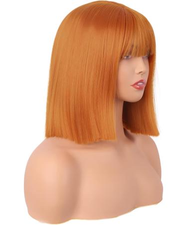 MapofBeauty 12 Inch/30 cm Straight Bob Flat Bangs Short Colorful Synthetic Hair Cosplay Party Wig (Orange) - Buy Online on GoSupps.com