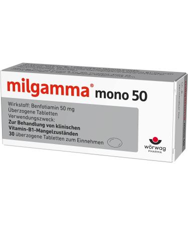 Buy Milgamma Mono 50 Benfotiamine Tablets 30 Pieces for Vitamin B1 Deficiency Treatment | Fast International Shipping - Buy Online on GoSupps.com