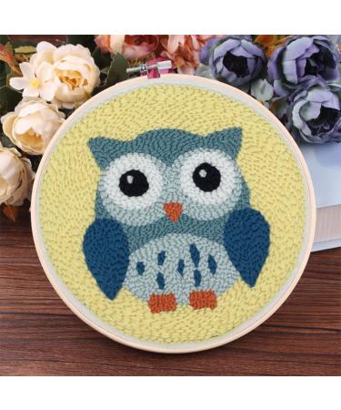 Easy Smaller Size DIY Craft Punch Needle Embroidery Kits Rug for Starter Kits with Printed Pattern Cloth Manual Thread Pack Punch Needle Pen 15cm Hoop (Owl Bird)