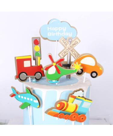 Personalised Cake Toppers Cake Decorations Traffic Lights Locomotive Airplane Cake Decoration Cute Cartoon Cake Toppers Kids Happy Birthday Dessert Decor Deep Sapphire - Buy Online on GoSupps.com
