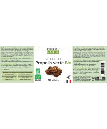 Green Propolis Organic Vegetable Capsules - 100mg/capsule - 120 capsules - No coloring or preservatives - Certified organic - Organic Farming - PROPOS'NATURE - Buy Online on GoSupps.com