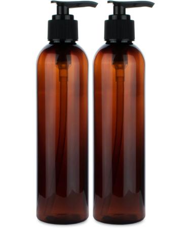 BRIGHTFROM Lotion Pump Bottles, Empty 8 OZ, BPA-Free Refillable Plastic Containers, Amber with Black Dispenser for - Soap, Shampoo, Lotions, Liquid Body Soap, Creams and Massage Oil (2 PACK) Pack of 2 Amber