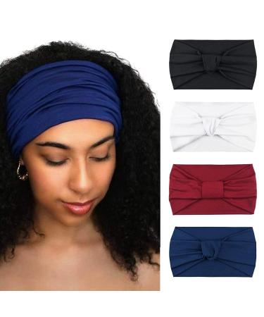 DRESHOW 4 Pack Vintage Turban Headbands for Women - Cute Knotted Wide Hair Wraps in White, Maroon, Indigo & Black - Buy Online on GoSupps.com