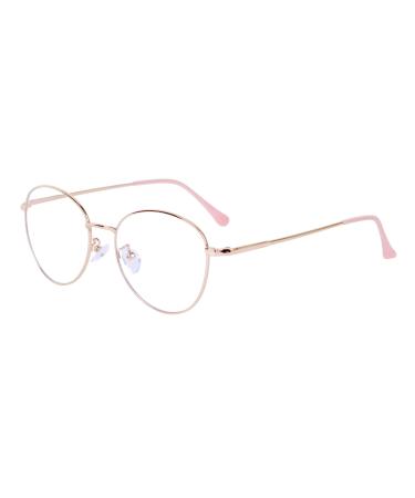 Joxigo computer glasses anti-blue light without strength anti-fatigue UV protection retro round metal frame glasses frame with glasses case pink gold
