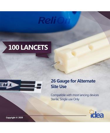 ReliOn Thin Lancets 26 Gauge 100 Ct Bundle + Diabetes Care Guide - Alternate Site Use & Exclusive Tips - Buy Online on GoSupps.com