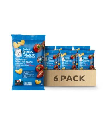 GERBER Veggie Hearts Tomato Baby snacks 10 Months & Up Source Of Vitamin B1 Iron & Zinc 3g Whole Grains No Artificial Colours No Artificial Flavours No Added Sugar No Added Salt Case of 6 210 g