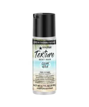 SexyHair Texture Clean Wave 2-in-1 Texturizing Styling Shampoo | Maintains Natural Shine | Up to 24 Hour Humidity Resistance | All Hair Types Clean Wave | 1.7 fl oz (Travel)