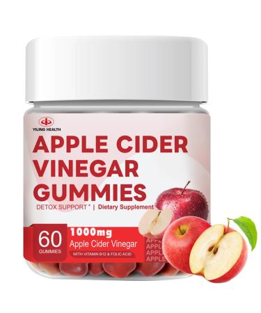 YiLing Improved Sour-Sweet Taste Apple Cider Vinegar Gummies - 1000mg -Formulated to Support Immune Health Normal Energy Levels & Gut Health- Apple Flavor Gummies Enriched B12 / B6 / Beetroot