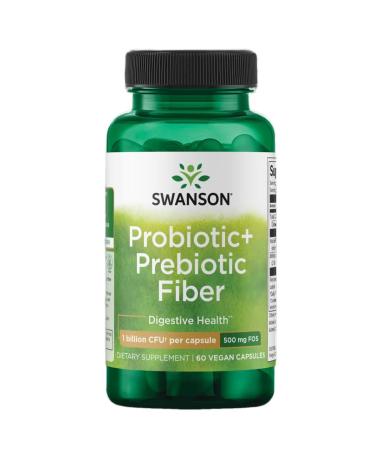 Swanson Prebiotic + Probiotic Fiber - Natural Supplement Promoting Digestive System & Immune Health Support - Aids Regularity & GI Tract Health - (60 Capsules, 500 Million CFU Each) 60 Count (Pack of 1)