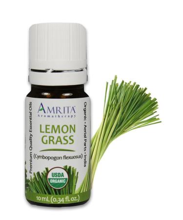 Amrita Aromatherapy Organic Lemongrass Essential Oil 100% Pure Undiluted Cymbopogon flexuous Therapeutic Grade Premium Quality Aromatherapy Oil Tested & Verified 10ML