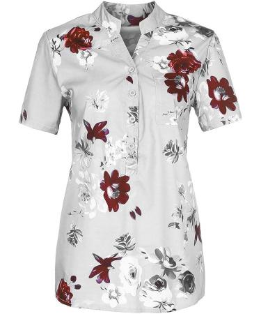 2023 Women's Business Casual Dress Shirt | Spring/Summer Fashion Blouse | Short Sleeve Button Down | Blue/White | Large - Buy Online on GoSupps.com