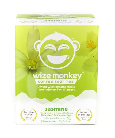 Wize Coffee Leaf Tea Bags Low Caffeine Unsweetened Zero Sugar Free Keto Friendly All Natural Fruit Flavor Vegan Organic Healthy Antioxidant Smooth Taste Tea 15 Tea Bags in Box Jasmine