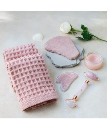 Set of 4 Powder Pink 100% Cotton Waffle Washcloths - 13x13 inches - Luxurious & Absorbent - Buy Online on GoSupps.com