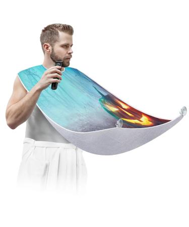 Halloween Spooky Pumpkin Beard Bib Apron Beard Bib Hair Catcher for Men Shaving and Trimming Non-Stick Waterproof Beard Cape Grooming Cloth with 2 Suction Cups Gifts for Men