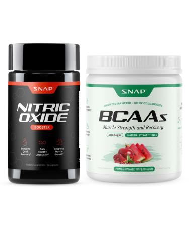 Snap Supplements Nitric Oxide Booster + BCAA Complete EAA Matrix Powder Bundle 90 Vegetarian Capsules + 30 Servings Pomegranate Watermelon