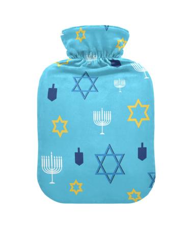 Chanukkah Blue Hot Water Bottle with Cover Hot Water Bottles for Pain Relief Hand Feet Warmers Heating Bottles for Arthritis 2L