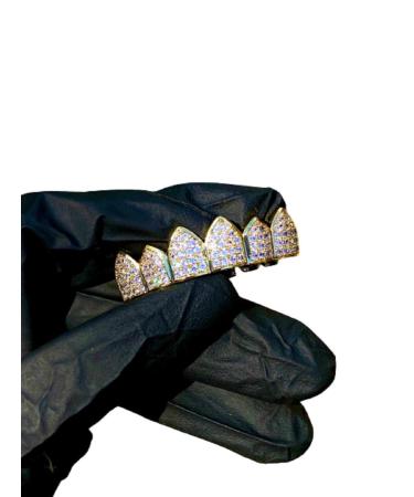 Shop-iGold 14k White Joker Gold Grillz for Mouth Top Hip Hop Teeth Grills for Teeth Mouth Grillz for Mouth 6 Teeth Top Hip Hop Grills for Teeth Mouth Set - Grillz Teeth Cap Iced Grillz