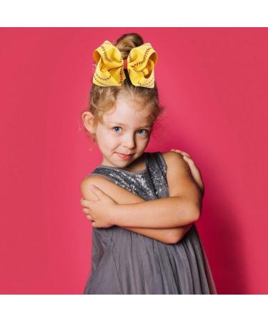 Bow Hairpin 7" Large Leather Baseball Bow Hairpin Softball Bow Hair Grips Hair Accessories Ponytail Holder Clip for Kids Girls Yellow - Buy Online on GoSupps.com
