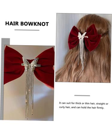 DRESSOOS tassel hair clip Girl Bow Hairpin big bow red bow hair clip crystal bow hair clip Hair Bows for Girls hair barrettes for girls Hair Bowknot Clip rhinestones Miss set copper - Buy Online on GoSupps.com
