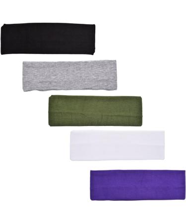 Cosmos Stretchy Cotton Yoga Sport Headband 5 Pack - Assorted Dark Colors - Buy Online on GoSupps.com