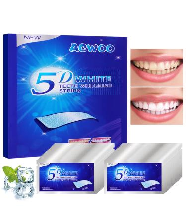 ACWOO Teeth Whitening Strips 64 Strips Non-Sensitive Teeth Whitening Strips Peroxide Free Whitening Strips Safe & Effective 5D Tooth Whitening Kit for Removes Coffee Smoke Wine and Soda Stains 32 Pairs