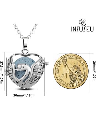 INFUSEU Lava Stone Aromatherapy Diffuser Necklace - Silver Phoenix Pendant with 30" Rolo Chain - Buy Online on GoSupps.com