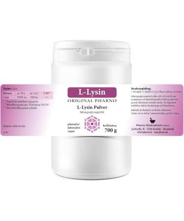  Original Pharno L-Lysine Powder 700g - 100% Pure Lysine Essential Amino Acid Highly Dosed Vegan Good Solubility & Tasteless - For Drinks & Smoothies Without Additives - Original Pharno - Buy Online on GoSupps.com