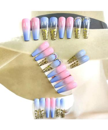 Press on Nails 3 Sets Rainbow Long Artificail Nails Gold Foil Diamonds Fake Nail Press-on Nails for Women Girls (Color : A) (Color : A) (A) - Buy Online on GoSupps.com