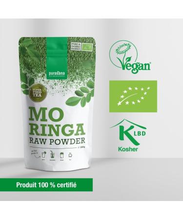 Purasana Organic Moringa Powder - 100% Pure and Organic Food Supplement Rich in Proteins and Antioxidants - Ideal for Smoothies Teas and Juices - 200g - Buy Online on GoSupps.com