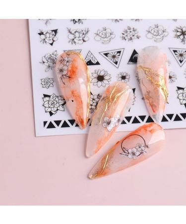 Decoration Floral Geometry Leaves Nail Stickers 3D Gothic Hollow Black White Flowers(F-811) - Buy Online on GoSupps.com