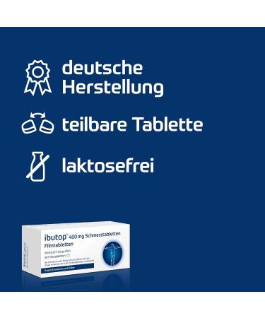 Ibutop 400 mg Painkillers - Ibuprofen Tablets for Headache Toothache & Fever Relief | 50 Anti-Inflammatory Tablets - Fast International Shipping - Buy Online on GoSupps.com