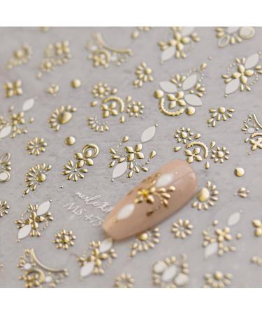 Gold Nail Art Stickers - Luxury 3D Bronzing Totem Decals for DIY Manicure | Self-Adhesive Flower Designs for Women & Girls - Buy Online on GoSupps.com