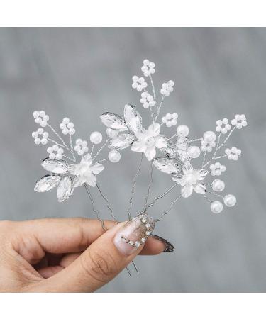 Crystal Bride Wedding Hair Pins - Silver Flower Bridal Headpiece with Pearl Accents - Pack of 3 - Buy Online on GoSupps.com