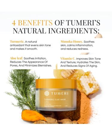 Turmeric Clay Mask with Vitamin C & Manuka Honey - Brightening Facial Mask for Dark Spots & Scarring - 2 oz with Brush Applicator - Buy Online on GoSupps.com