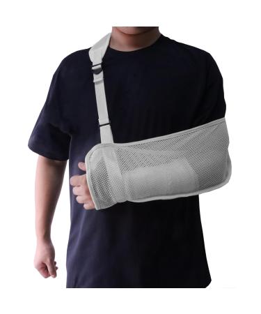 yeloumiss Mesh Arm Sling Lightweight Breathable Shoulder Immobiliser Support Adjustable Arm Sling Support Strap with Foam Neck Pad for Unisex Right Left for Wrist Hand Elbow Arm Injured (Gray)