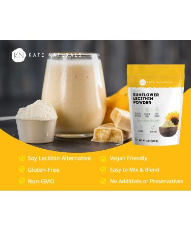 Kate Naturals Sunflower Lecithin Powder (12oz) - Gluten-Free & Non-GMO for Baking, Cooking, and Gummies | 100% Natural Substitute for Lecithin Powder | Ideal for Liposomal Vitamin C & Lactation Supplements - Buy Online on GoSupps.com