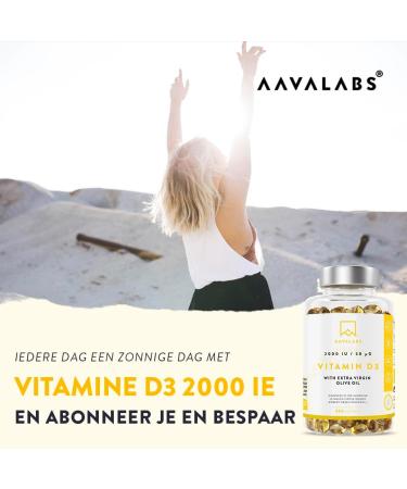 AAVALABS Vitamin D3 2000 IE With extra virgin olive oil for optimal absorption GMO gluten and lactose free Contributes to bone muscle and immune function 365 Vitamin D Softgel capsules - Buy Online on GoSupps.com