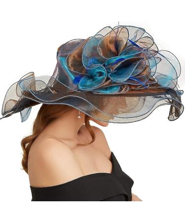 Women's Brown Organza Sun Visor Cap with Flowers - Church Derby Party Hat - Buy Online on GoSupps.com