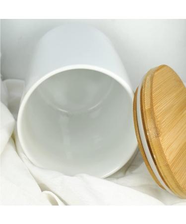 White Ceramic 1050mL 4 cup Food Storage Canister with Airtight Bamboo Lid and Silicone Seal Container for Counter - Great for Flour Coffee Sugar Treats for Dog Puppy Cat Kitten Rawhide Milkbone - Buy Online on GoSupps.com