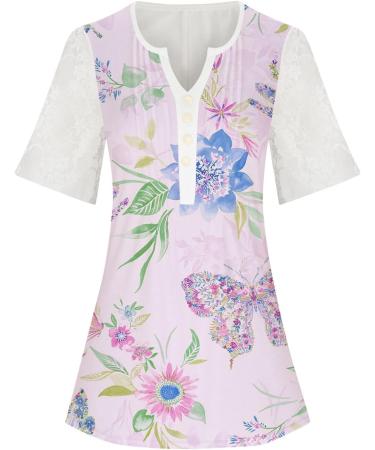 Women's Comfortable Lace Middle Long Sleeve Button Up V-Neck Hide Belly Tops Loose Bohemian Tunic Sexy Shirt Women's T-Shirt With Print Sports Shirt Women's Wide XXL Purple - Buy Online on GoSupps.com