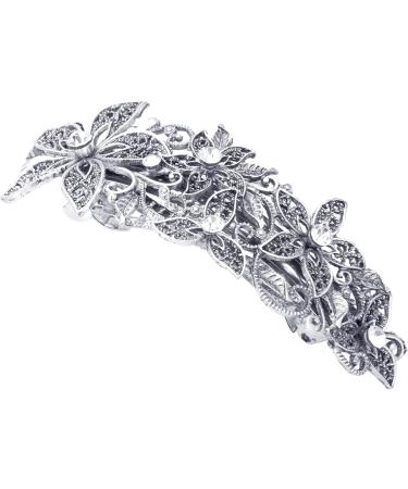 Parieo 2 Pieces Vintage Silver Leafy Barrette Antique Filigree Silver Flower Crystal Barrette Diamante Flower Design Hair Barrette - Buy Online on GoSupps.com